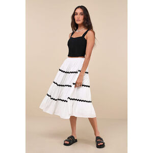 Lulus Number One Trend White And Black Tiered Midi Skirt - Size M